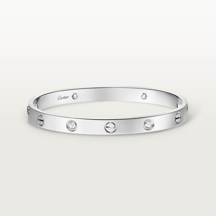 LOVE手镯，经典款，镶嵌4颗钻石 18K白金