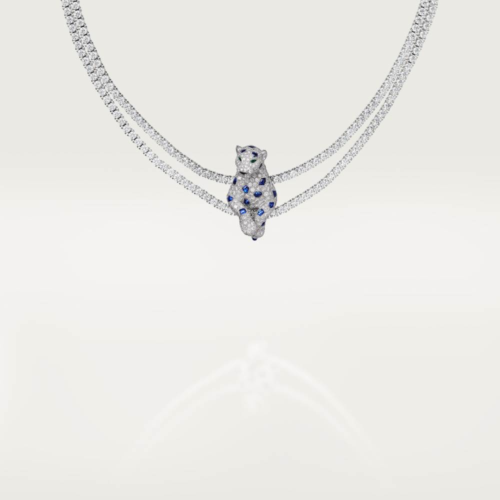 Panthère de Cartier卡地亚猎豹项链，蓝宝石，多种佩戴，铺镶钻石 18K白金