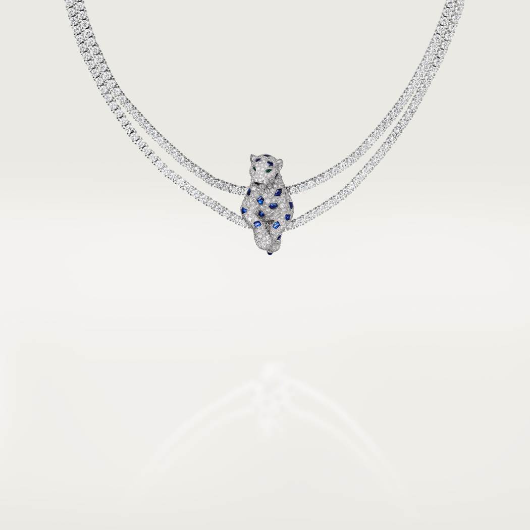 Panthère de Cartier卡地亚猎豹项链，蓝宝石，多种佩戴，铺镶钻石 18K白金
