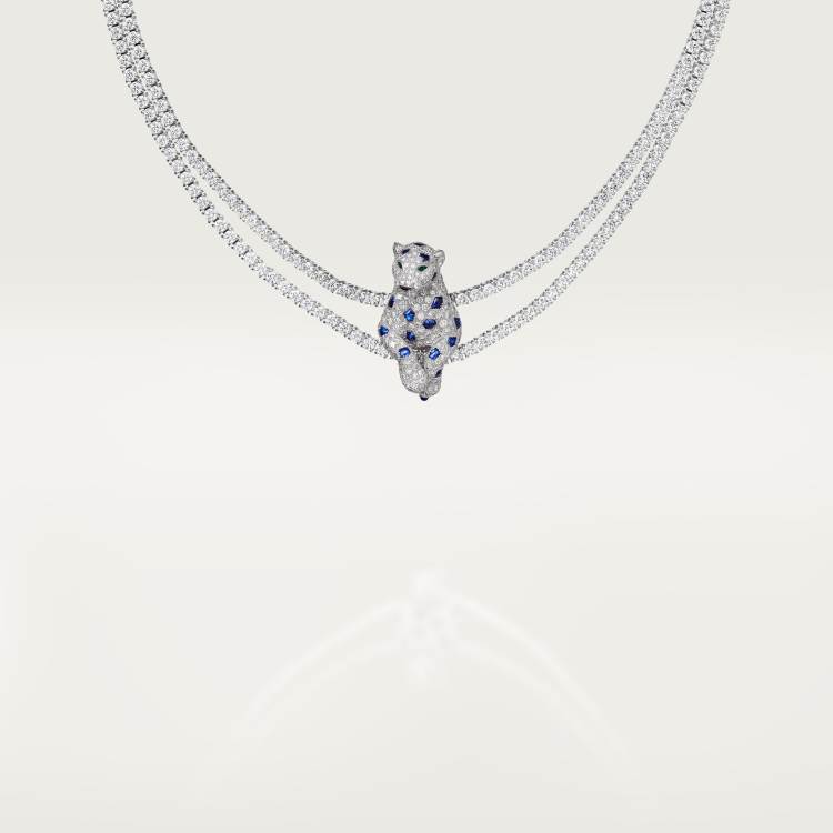 Panthère de Cartier卡地亚猎豹项链，蓝宝石，多种佩戴，铺镶钻石 18K白金