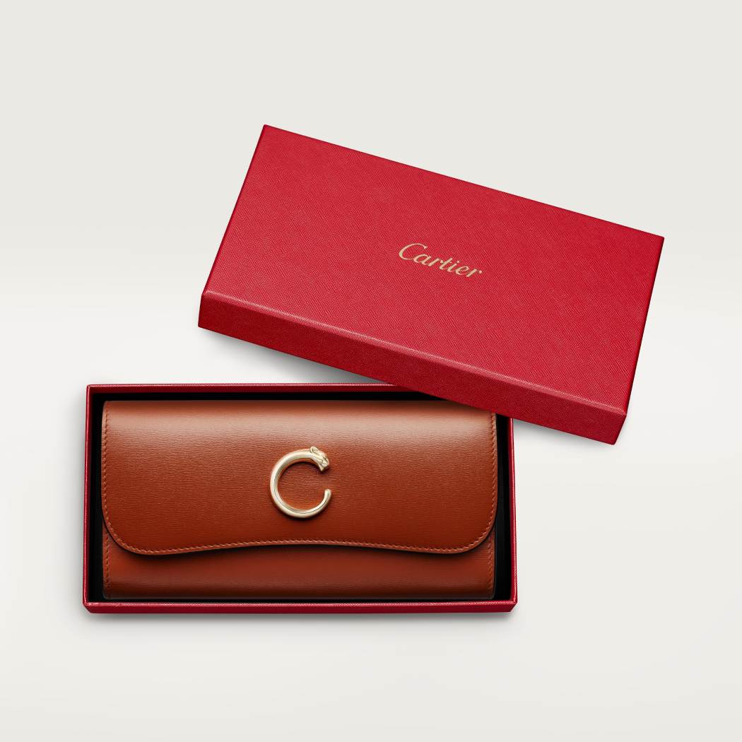 Panthère C de Cartier系列翻盖通用型皮夹 棕色 小牛皮