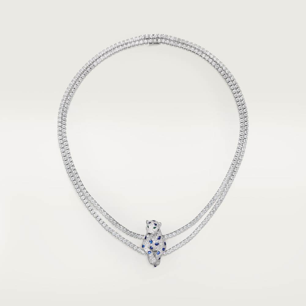Panthère de Cartier卡地亚猎豹项链，蓝宝石，多种佩戴，铺镶钻石 18K白金