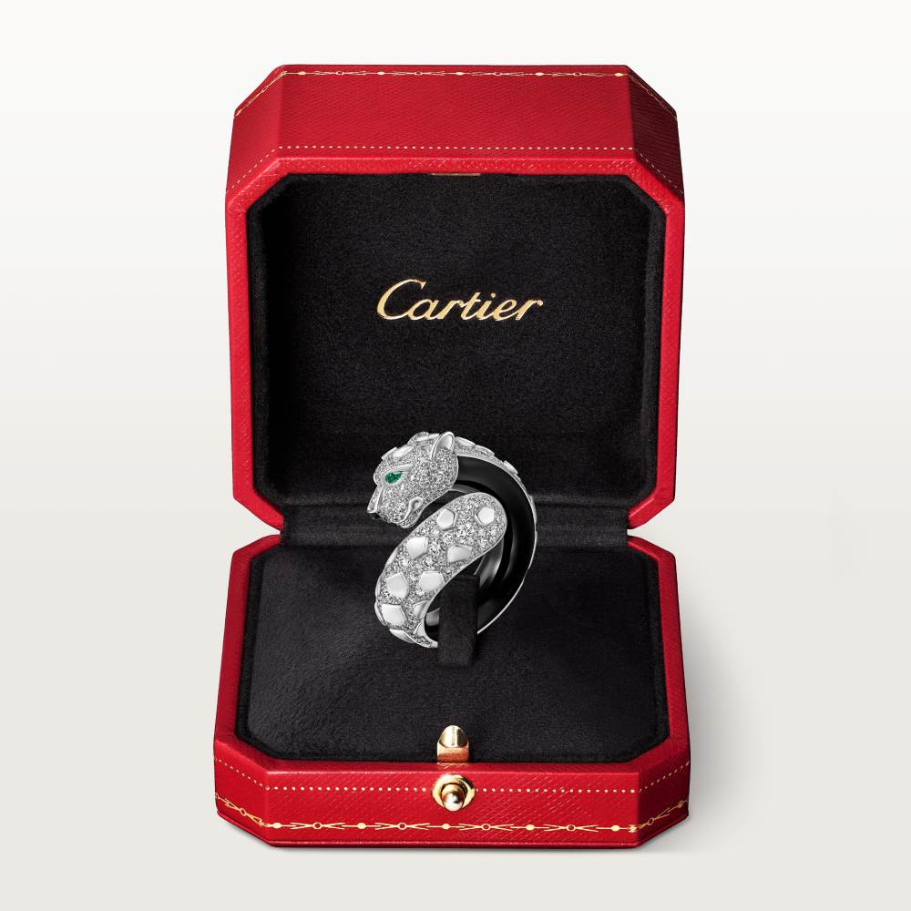 Panthère de Cartier卡地亚猎豹戒指，黑漆，铺镶钻石 18K白金