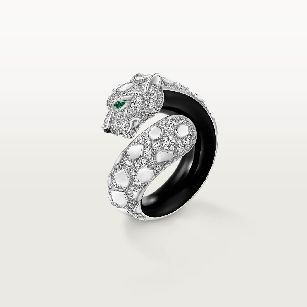 Panthère de Cartier卡地亚猎豹戒指，黑漆，铺镶钻石 18K白金