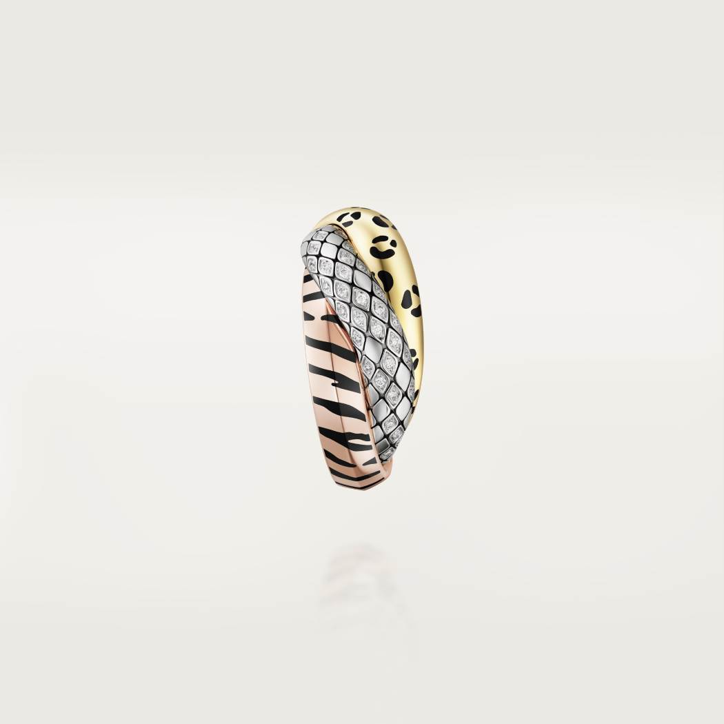 Trinity单只耳环，亮漆，半铺镶钻石 18K白金，18K黄金，18K玫瑰金