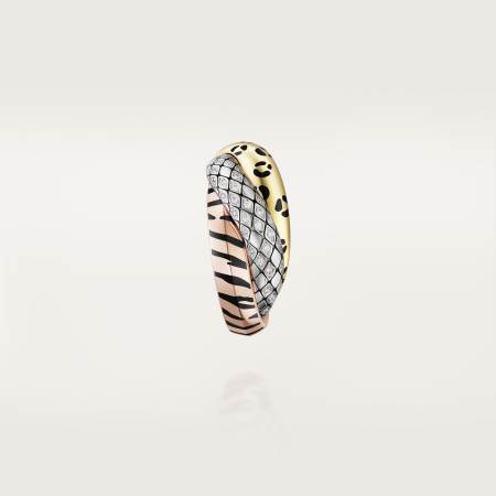 Trinity单只耳环，亮漆，半铺镶钻石 18K白金，18K黄金，18K玫瑰金