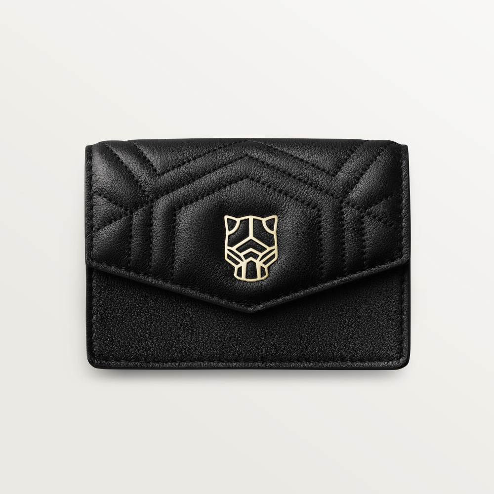 Panthère Graphique de Cartier系列拉链名片夹 黑色 小牛皮