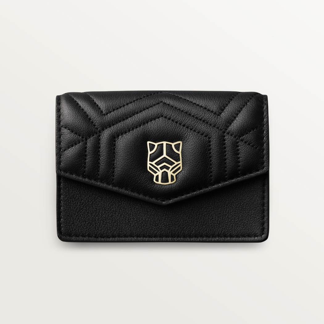 Panthère Graphique de Cartier系列拉链名片夹 黑色 小牛皮