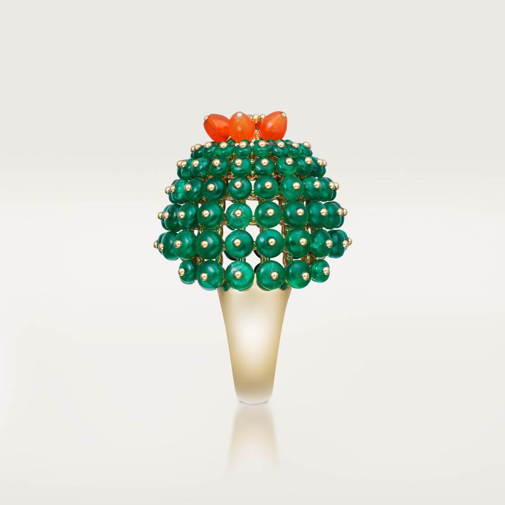 Cactus de Cartier戒指，祖母绿圆珠，镶嵌1颗钻石 18K黄金