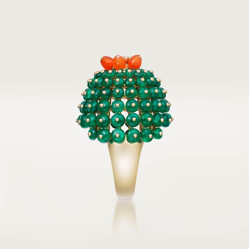 Cactus de Cartier戒指，祖母绿圆珠，镶嵌1颗钻石 18K黄金