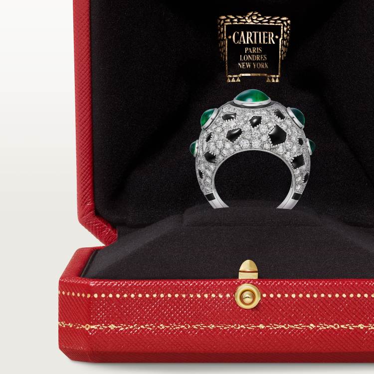 Panthère de Cartier卡地亚猎豹戒指，祖母绿，铺镶钻石  18K白金