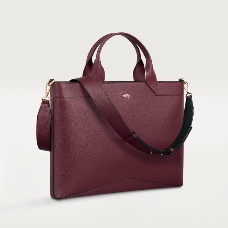 Cartier Losange系列纤薄款公文包 酒红色 小牛皮