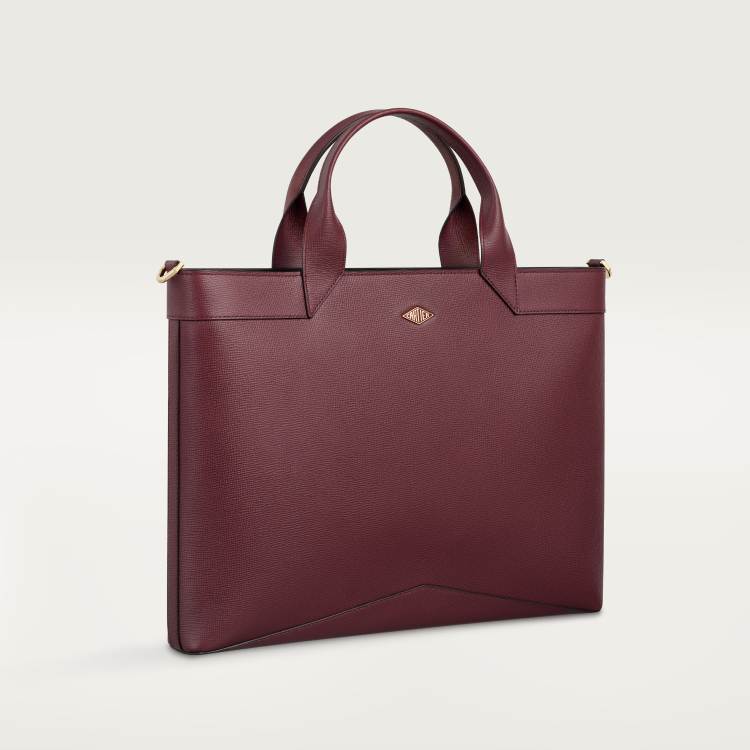 Cartier Losange系列纤薄款公文包 酒红色 小牛皮