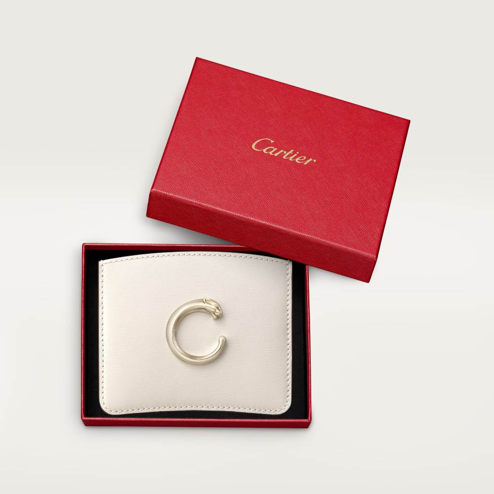 Panthère C de Cartier系列单层卡片夹 盐白色 小牛皮