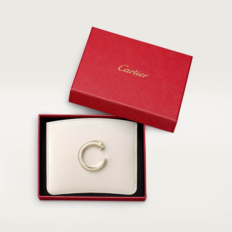 Panthère C de Cartier系列单层卡片夹 盐白色 小牛皮