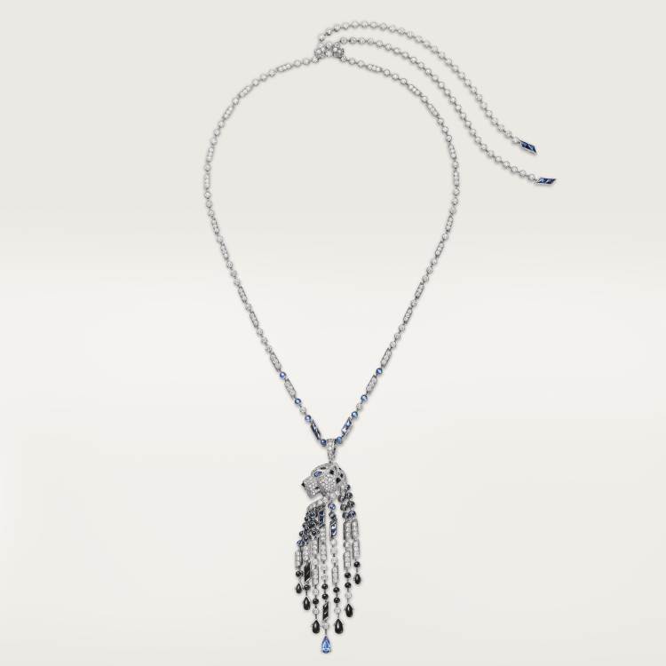 Panthère de Cartier卡地亚猎豹长项链，蓝宝石，大号款，铺镶钻石  18K白金