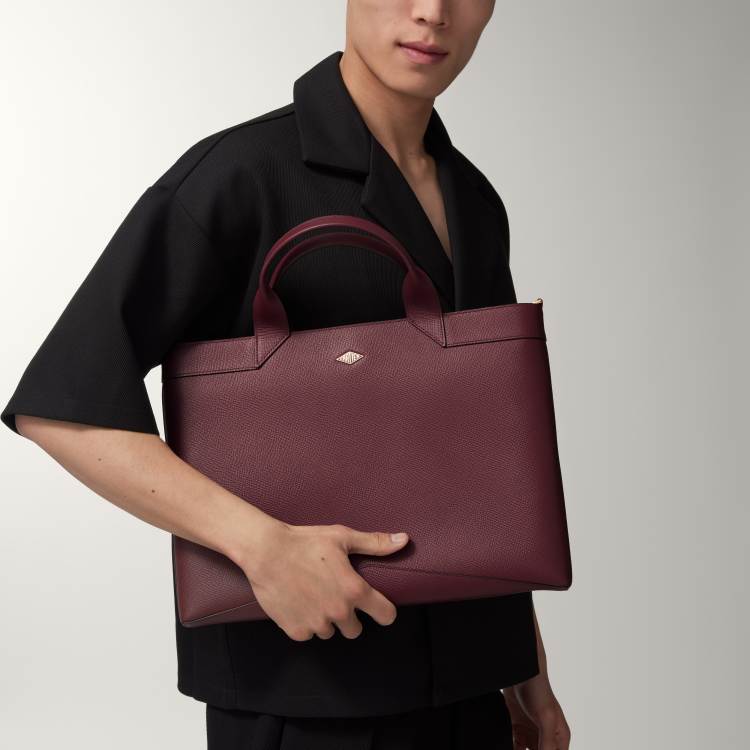 Cartier Losange系列纤薄款公文包 酒红色 小牛皮
