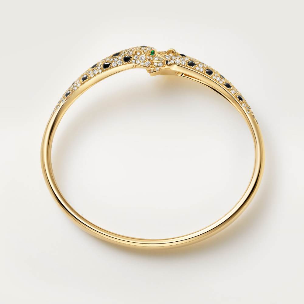 Panthère de Cartier卡地亚猎豹手镯，半铺镶钻石 18K黄金