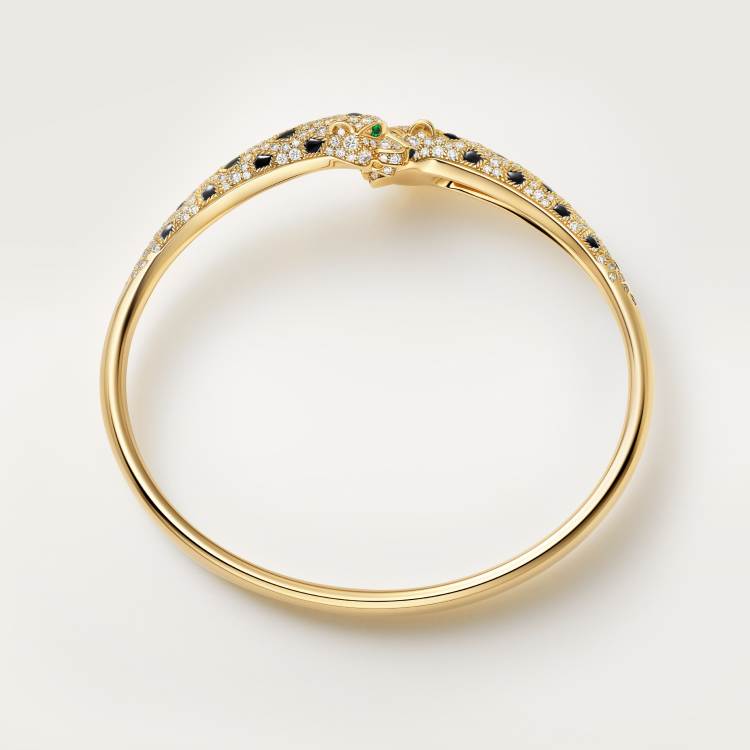 Panthère de Cartier卡地亚猎豹手镯，半铺镶钻石 18K黄金