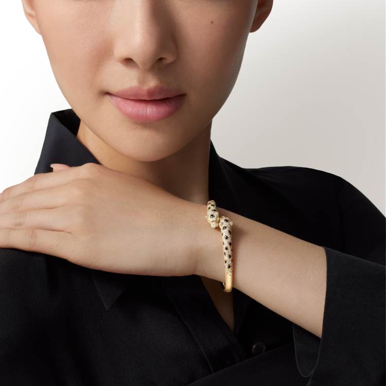Panthère de Cartier卡地亚猎豹手镯，半铺镶钻石 18K黄金
