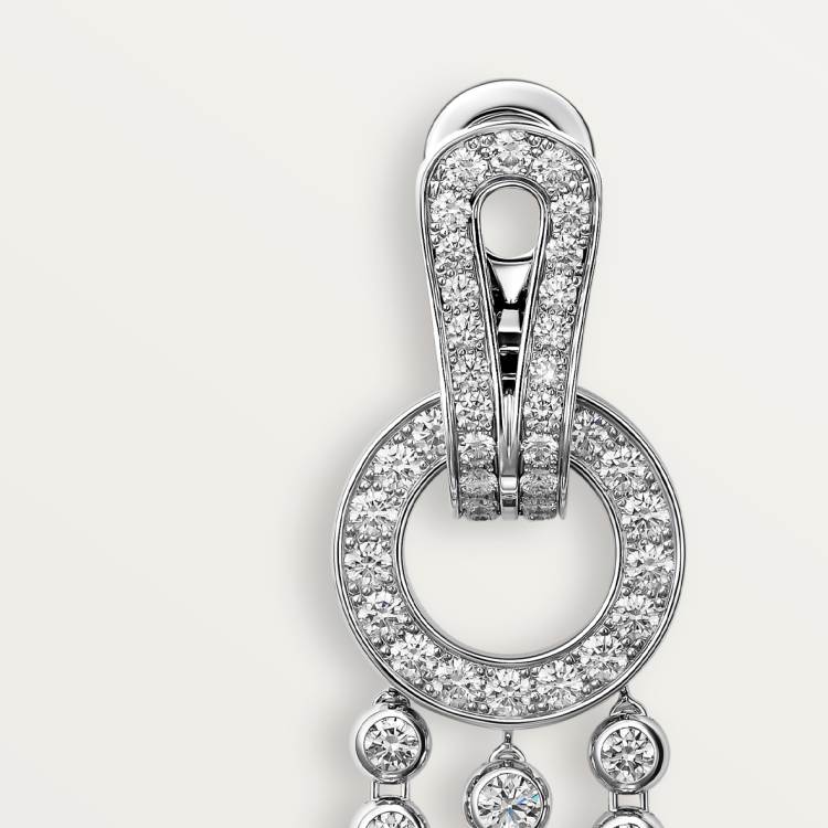 Agrafe耳环,镶嵌圆形明亮式切割钻石,铺镶钻石 18K白金