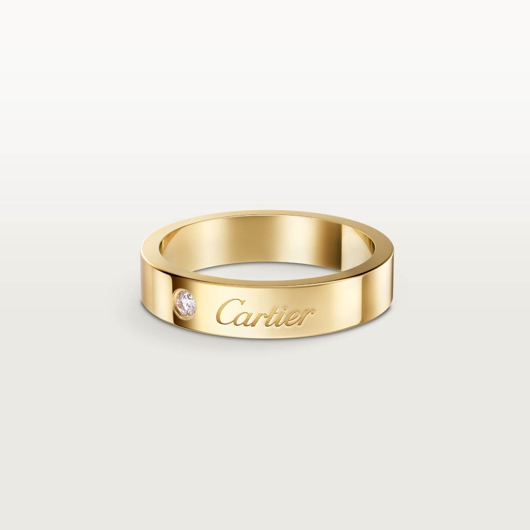 C de Cartier戒指，宽4毫米，镶嵌1颗钻石 18K黄金