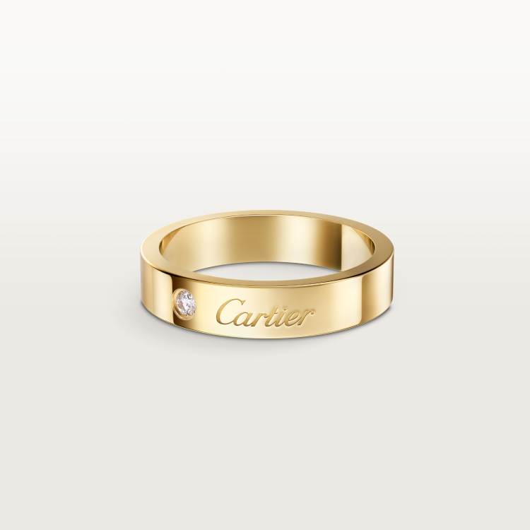 C de Cartier戒指，宽4毫米，镶嵌1颗钻石 18K黄金