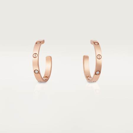 LOVE圈形耳环，中号款，镶嵌6颗钻石 18K玫瑰金