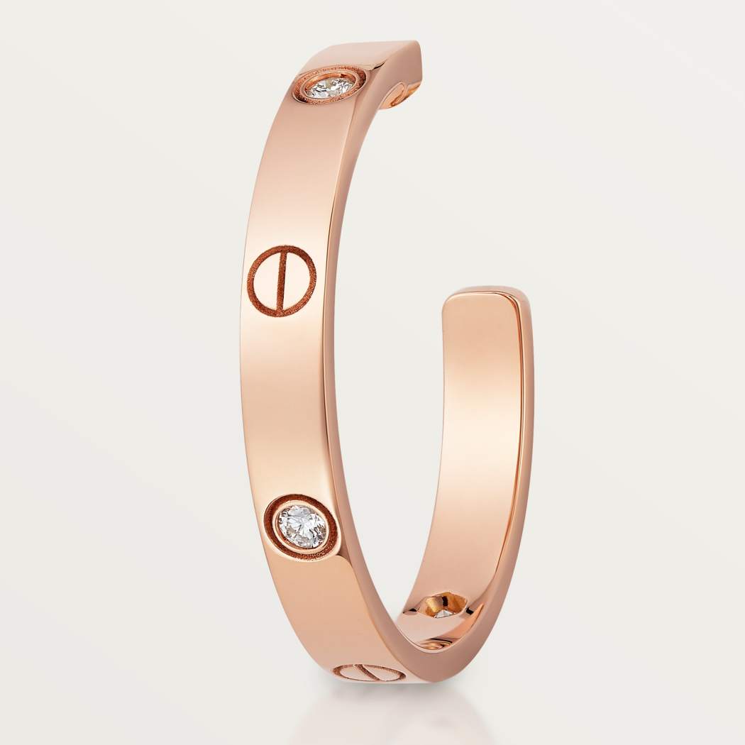 LOVE圈形耳环，中号款，镶嵌6颗钻石 18K玫瑰金