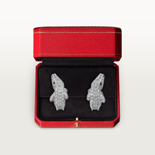 卡地亚动物与植物系列耳环，铺镶钻石