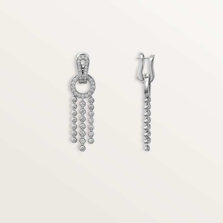 Agrafe耳环,镶嵌圆形明亮式切割钻石,铺镶钻石 18K白金