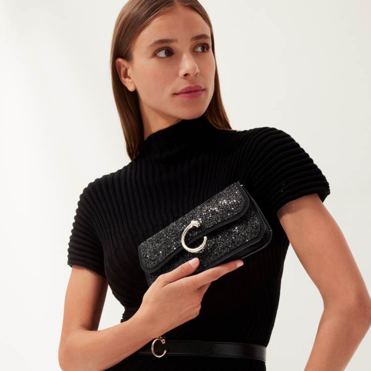 Panthère C de Cartier系列迷你款链条手袋 黑色 玻璃圆珠