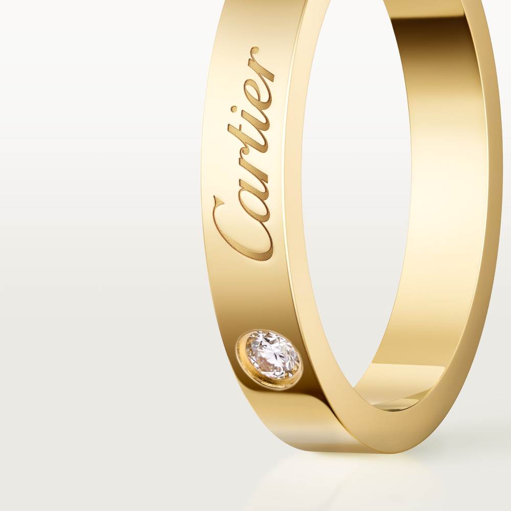 C de Cartier戒指，宽3毫米，镶嵌1颗钻石 18K黄金