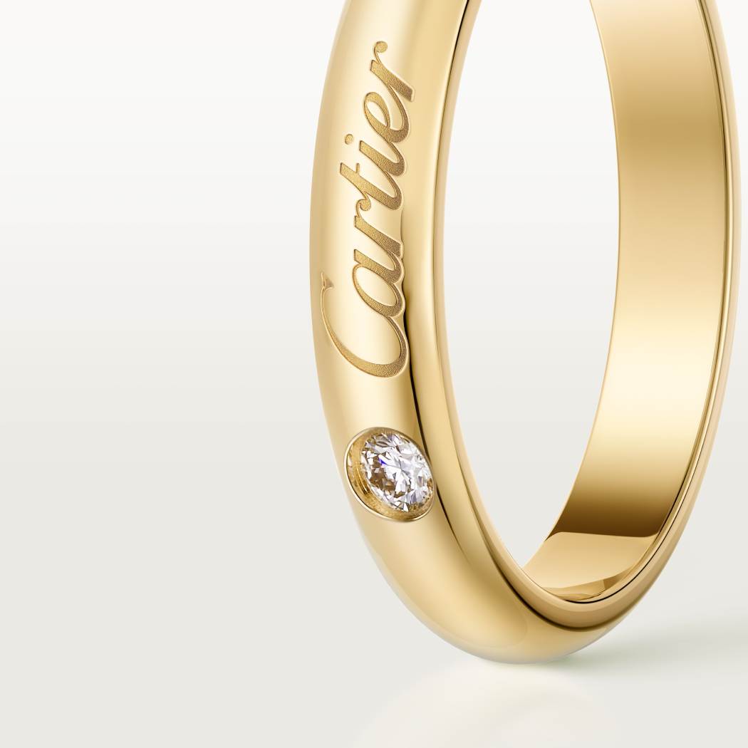 C de Cartier戒指，宽3毫米，镶嵌1颗钻石 18K黄金