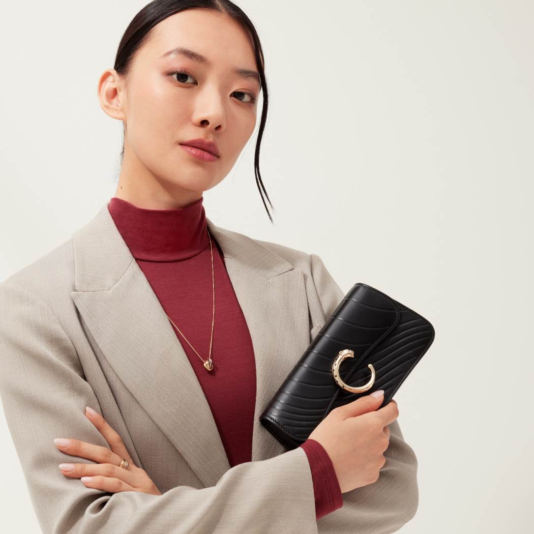 Panthère C de Cartier系列迷你款链条手袋 黑色 小牛皮