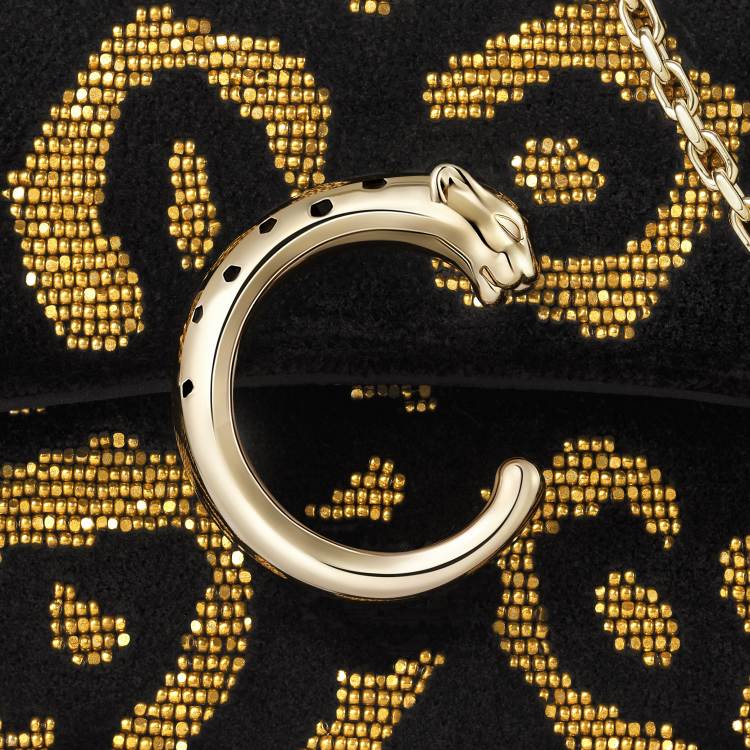 Panthère C de Cartier系列迷你款链条手袋 黑色 织物