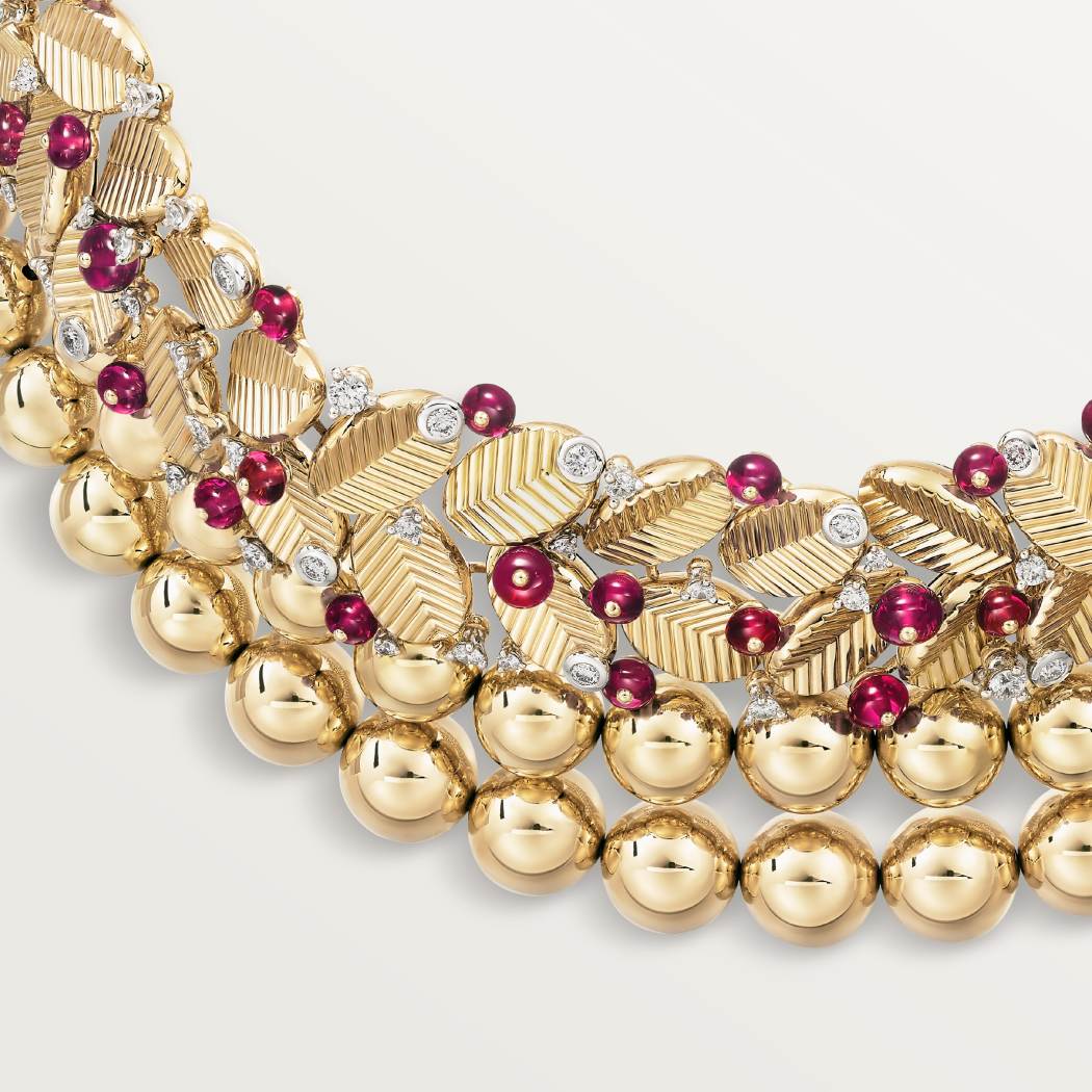 Grain de Café项链，半铺镶钻石 18K黄金