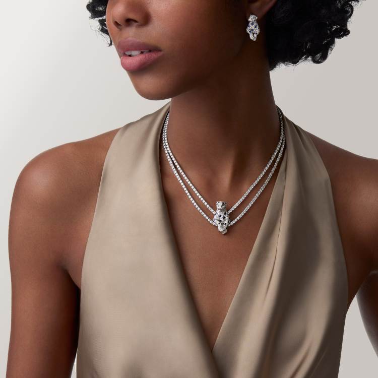 Panthère de Cartier卡地亚猎豹项链，蓝宝石，多种佩戴，铺镶钻石 18K白金