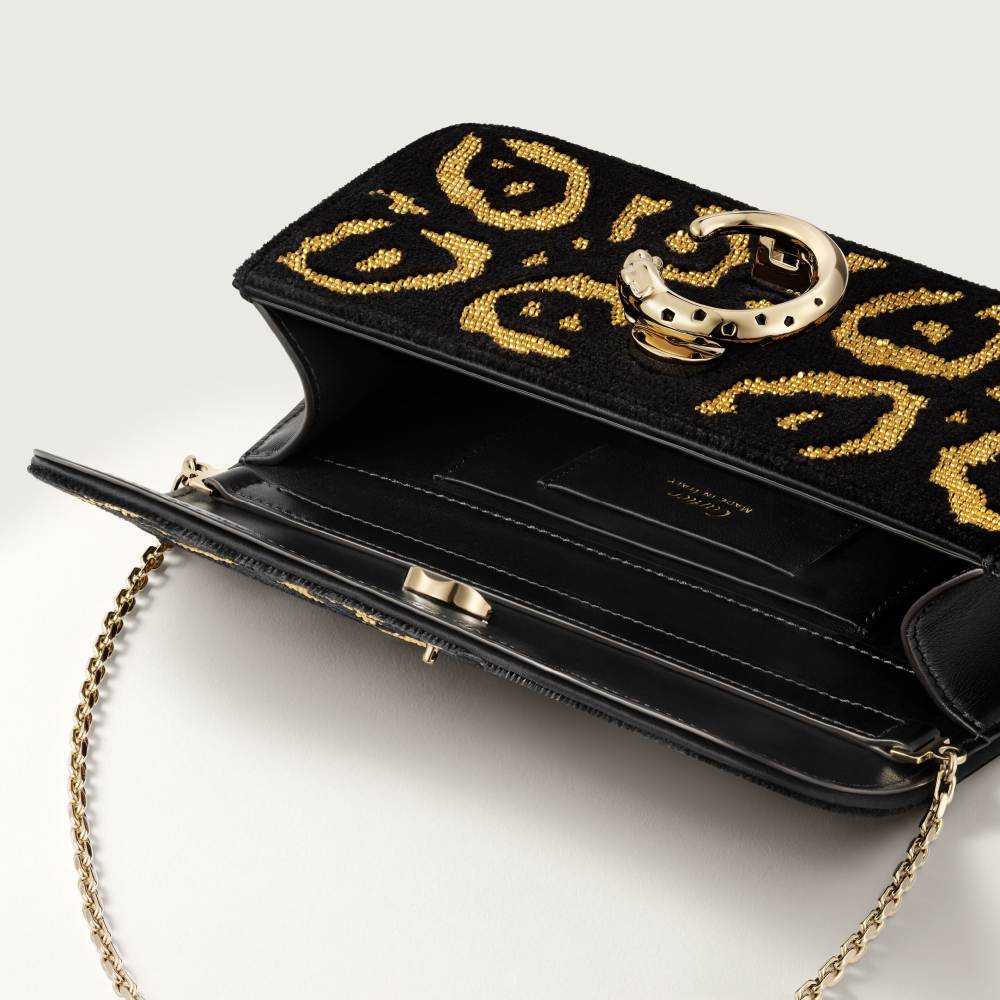 Panthère C de Cartier系列迷你款链条手袋 黑色 织物