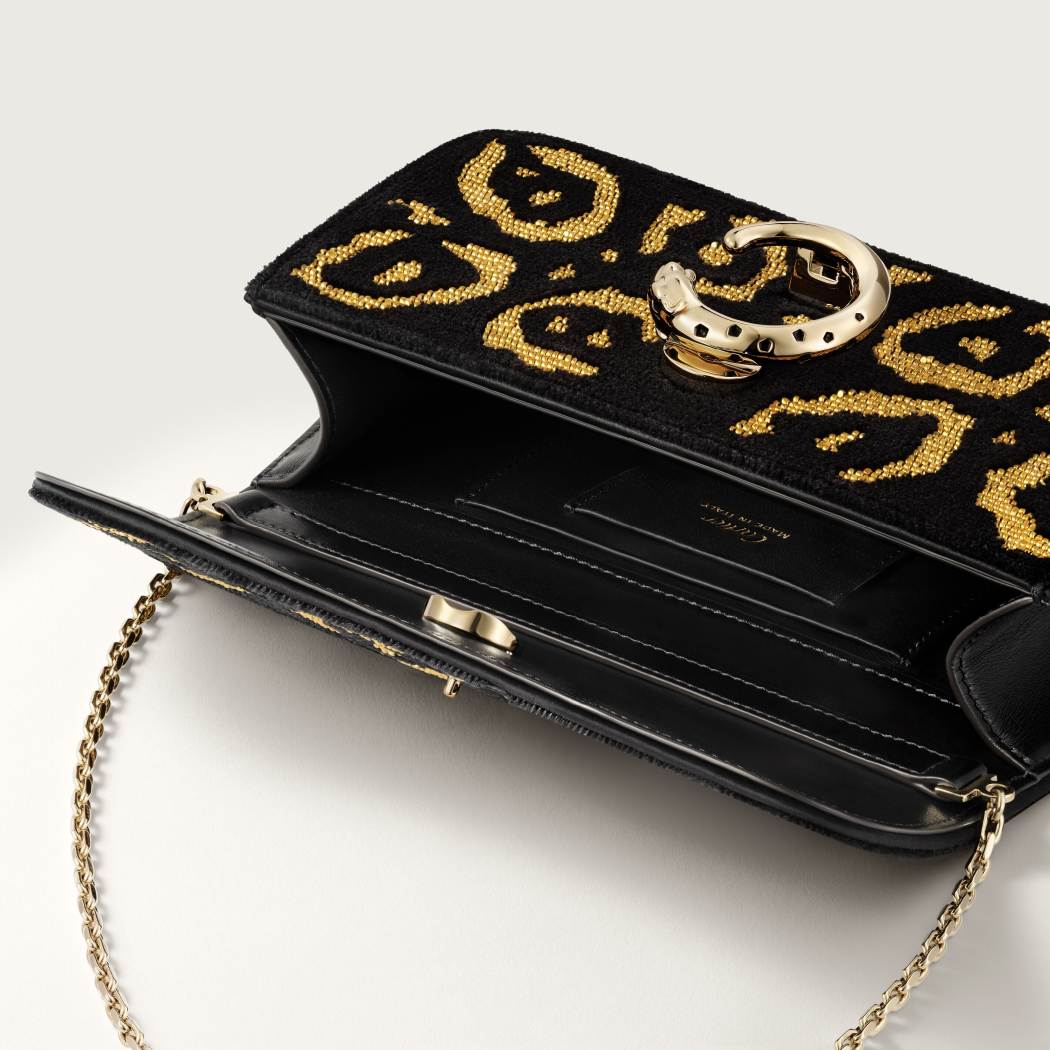 Panthère C de Cartier系列迷你款链条手袋 黑色 织物