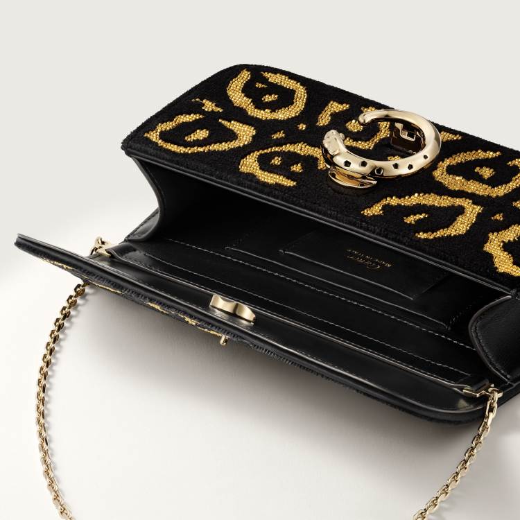 Panthère C de Cartier系列迷你款链条手袋 黑色 织物