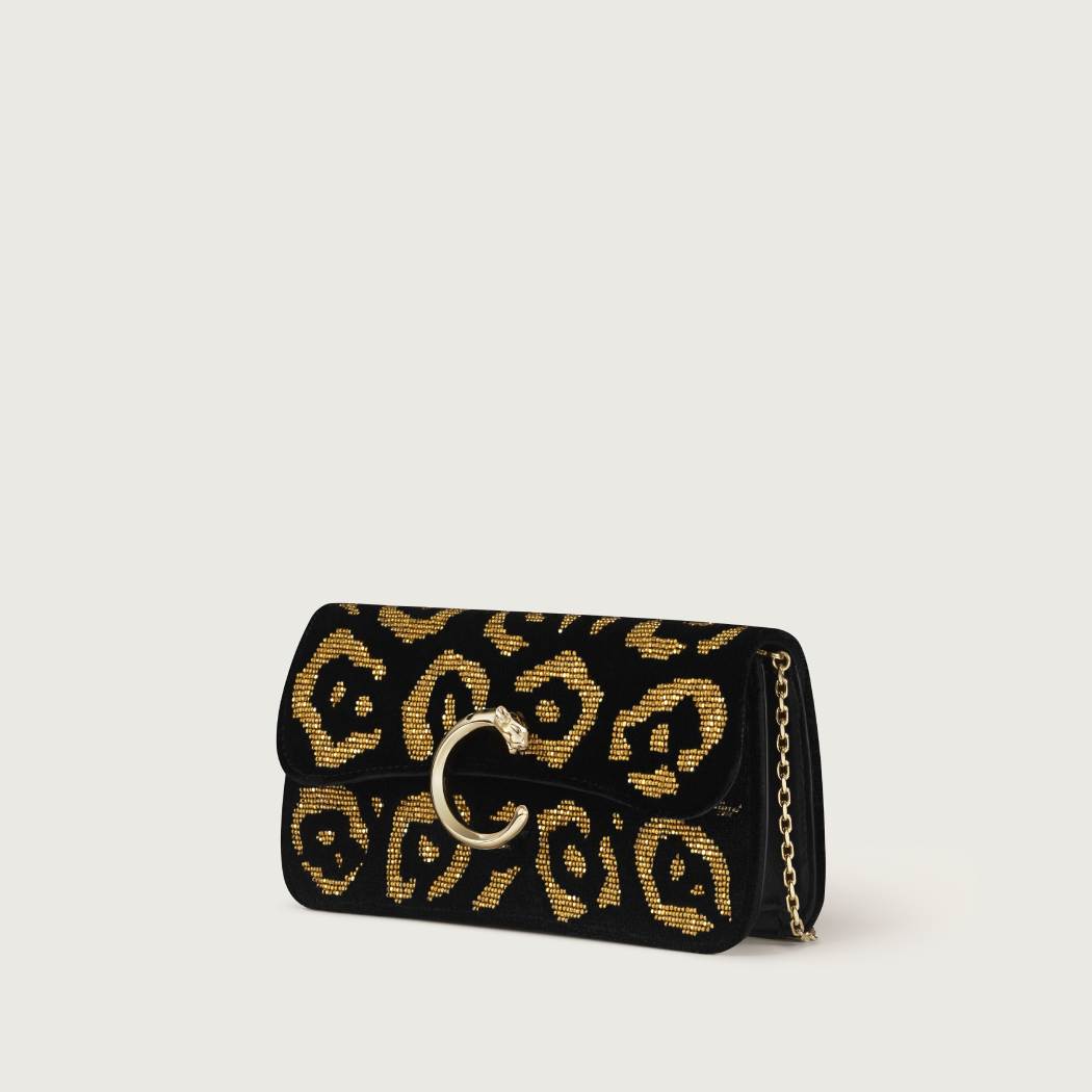 Panthère C de Cartier系列迷你款链条手袋 黑色 织物