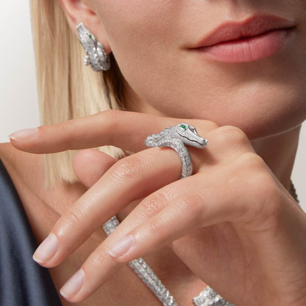 卡地亚动物与植物系列戒指，铺镶钻石 18K白金