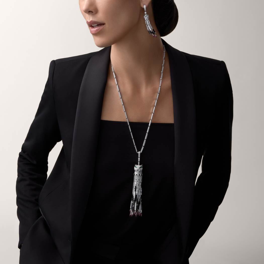 Panthère de Cartier卡地亚猎豹耳环，红宝石，大号款，铺镶钻石 18K白金