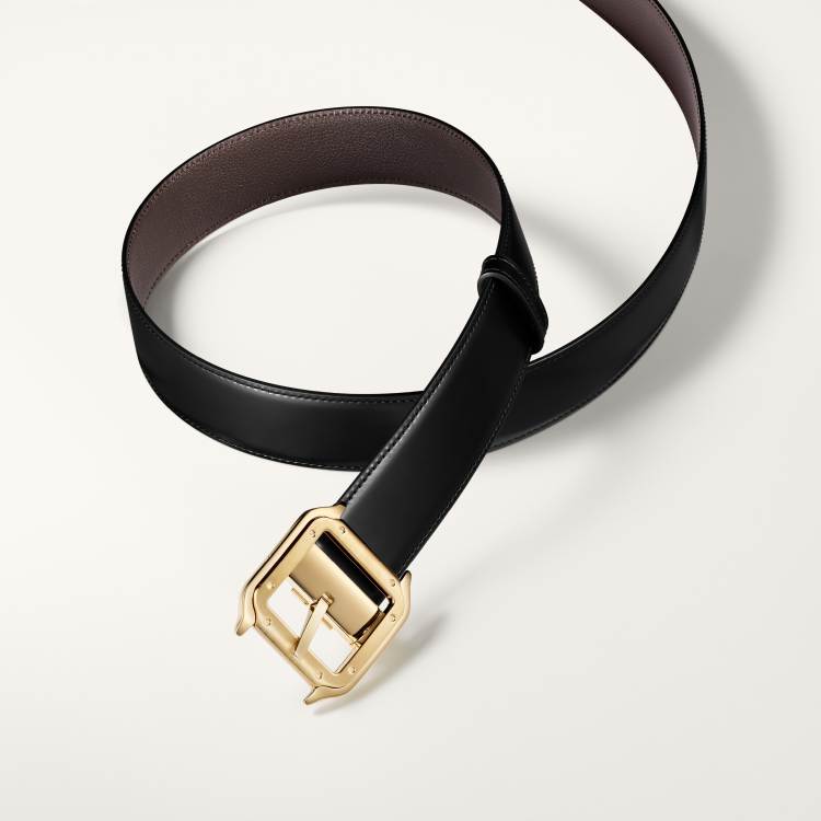 Santos de Cartier皮带 黑色和棕色 牛皮