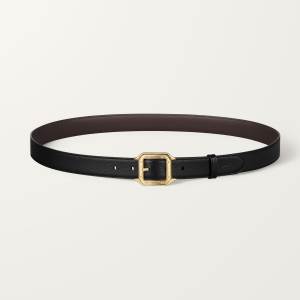 黑色和棕色粒面，镀金饰面皮带扣