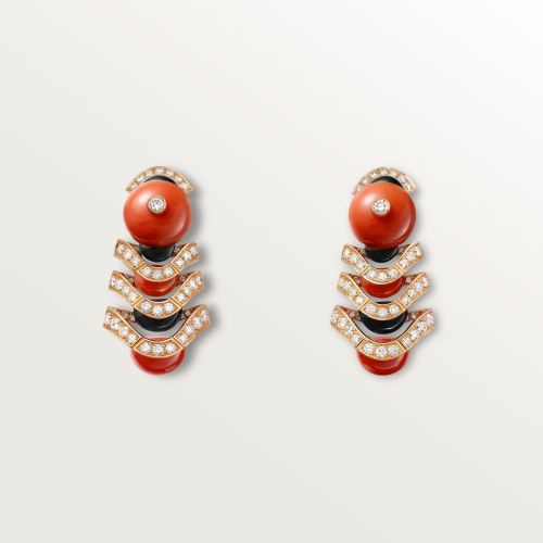 Géometrie & Contrastes耳环，珊瑚，铺镶钻石