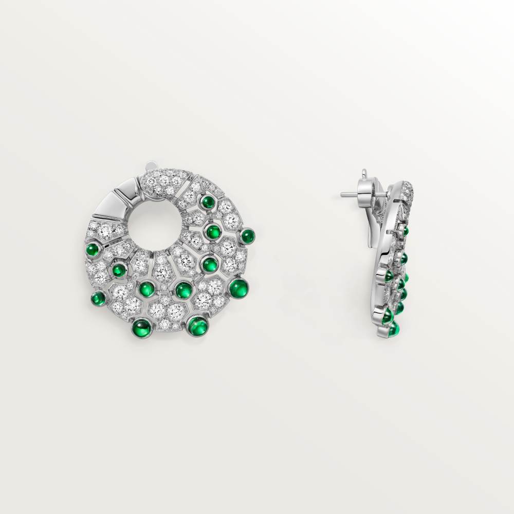 Le Voyage Recommencé圈形耳环，祖母绿，铺镶钻石 18K白金