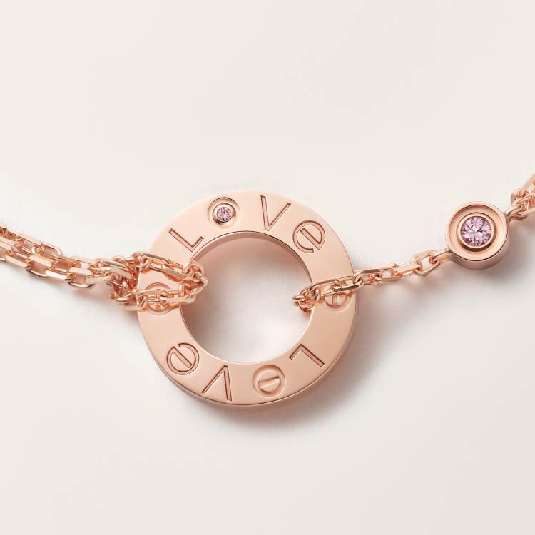 LOVE手链，镶嵌2颗粉色蓝宝石 18K玫瑰金