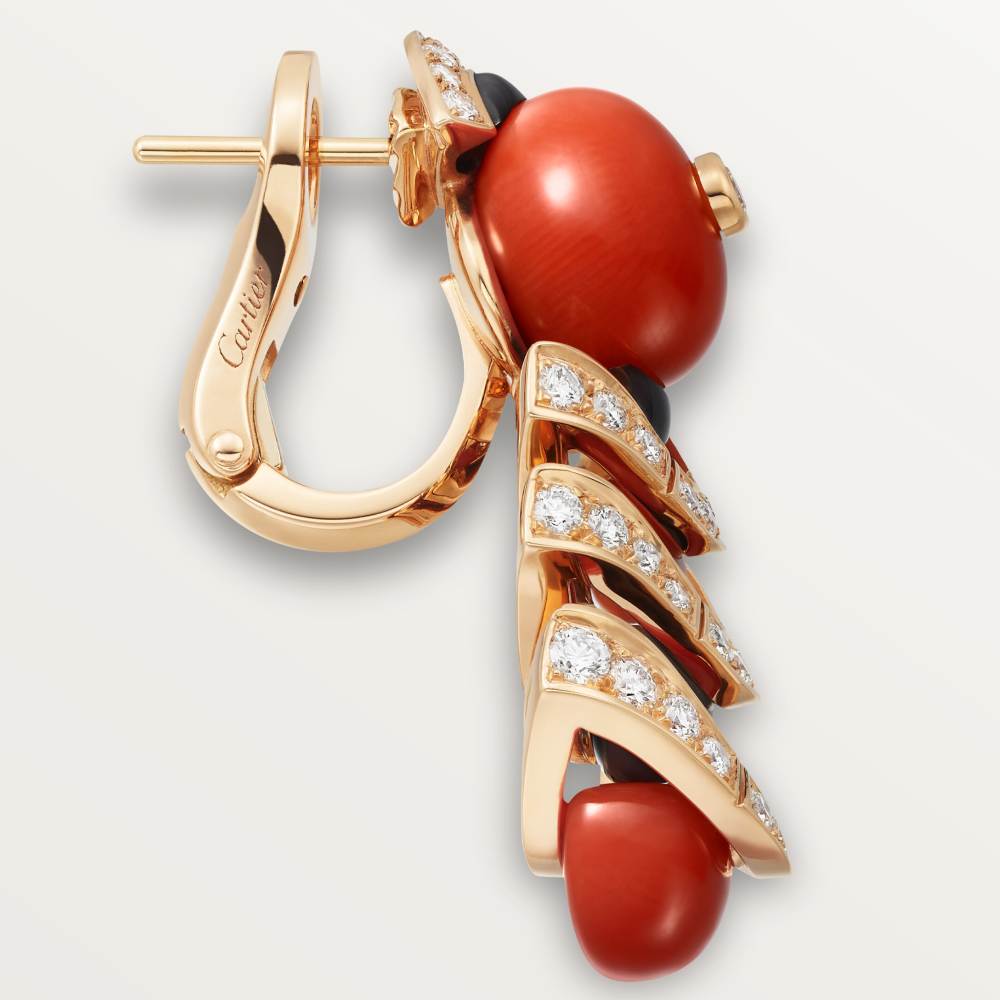 Géometrie & Contrastes耳环，珊瑚，铺镶钻石 18K玫瑰金